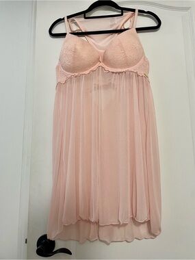 NWT Sheer Lace-Trim Babydoll Chemise in Light Pink Size XL